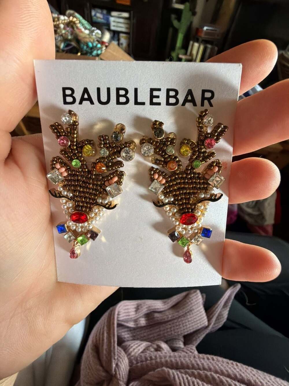 Baublebar Beaded Crystal Rhinestone Reindeer Holiday Earrings